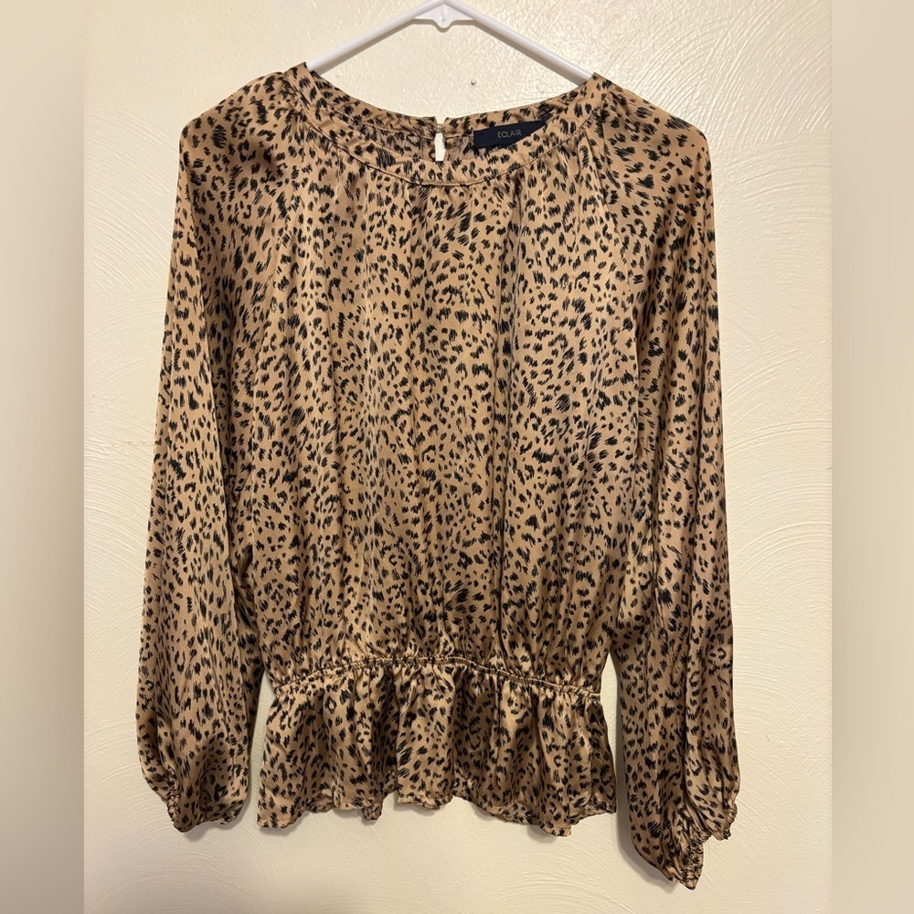 Eclair Abstract Animal Print Peplum Blouse Size Medium - Picture 1 of 8